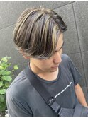 メッシュキャップハイライト ニュアンスパーマ センターパート