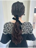ローポニー　編みおろし　リボンアレンジ　結婚式　20代30代