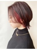 【morio原宿】ウルフカットインナーカラー　赤　ボルドーレッド