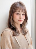 ピンクベージュ前髪くびれヘアこなれヘアモテ髪イメチェン