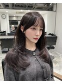 韓国ヘア ワンカール ロングレイヤー ぱっつんバング