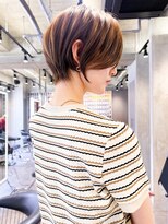 ロンド エメ 柏(Lond aimer)&nbsp;ミニウルフチェリーブラウンブリーチなしショートボブ前髪/柏柏