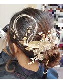 ゆるふわ巻き髪団子華やかヘアセット☆結婚式成人式華やか
