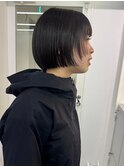 ワンレンボブ/ミニボブ/ブルーブラック/黒髪ボブ/縮毛矯正