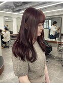 ダブルカラーチェリーレッドピンクブラウン韓国レイヤーロング