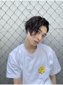 前下がりかきあげボブ無造作波巻きスパイラルパーマ