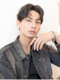 メンズ束感ツーブロックアッシュブラックスパイキーショート