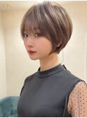 大人可愛いショートボブ /ハイライト /白髪ぼかしハイライト