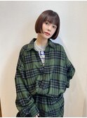 ミニボブ/切りっぱなしボブ/ワイドバング/ピンクブラウンカラー
