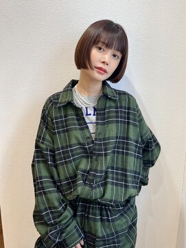 ミニボブ/切りっぱなしボブ/ワイドバング/ピンクブラウンカラー