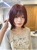 ニュアンスウルフカットシャギーカットダブルカラーボルドー