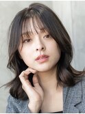大人かわいい前髪セシルカットココアブラウンフリンジウェーブ