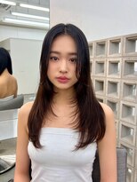 ノク 渋谷(nok)&nbsp;大人っぽ韓国ネイビーグレージュ前髪カット顔まわりレイヤー