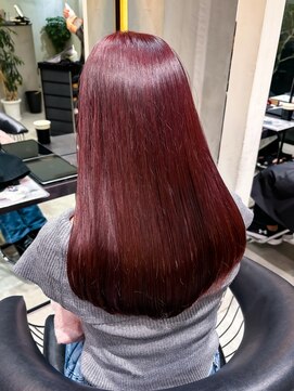 ロンドエニカ 大宮(Lond enika) 前髪カタログアンブレラ暖色カラーカシスレッド大宮