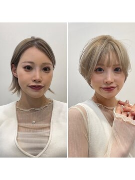 イヴォークトーキョーオーサカ(EVOKE TOKYO osaka) ショート×ハイトーン 相性バッチリ！耳かけひとつで可愛い！