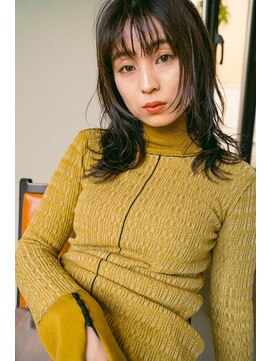 ヘアデザイン ソラ(Sola) ナチュラルネオウルフ+無造作パーマアレンジ×黒髪暗髪