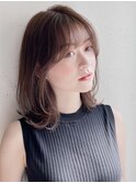 小顔カット大人可愛いシアーカラー前髪外ハネボブセミディ