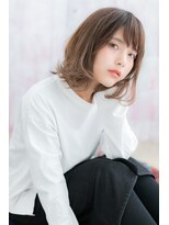 ヘアアンドビューティー ミック(Hair & Beauty miq) 斜めバング×くせ毛風オレンジブラウン無造作グラボブb