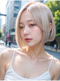 ハイトーンカラーボブルフネビージュ小顔ワンレン20代30代40代