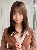 小顔 前髪 レイヤーカット 暗めカラー デザインカラー"