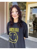 ロングパーマ ピンクブラウンカラー ブリーチ履歴対応パーマ