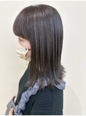 大人可愛いフルバングくせ毛風小顔艶カラー♪ダークグレージュ