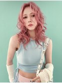 A141ダブルカラーピンクカラーピンクヘアセミロング