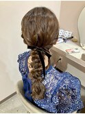 ベロアリボンと合う★編みおろしヘアセット