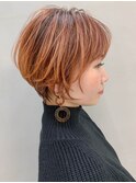 ショートボブ、丸みショート、オレンジベージュ、グラデーション
