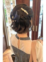 ハーフアップ/ボブヘアアレンジ／結婚式お呼ばれ