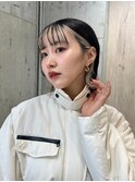 イヤリングカラー前髪インナーカラーピンクベージュバングカラー