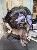 推し活ヘア☆編み込みツインおだんごヘア