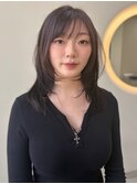 顔周りレイヤー ミディアムレイヤーカット 小顔カット アッシュ
