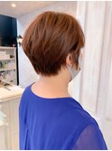 福山市美容室Caary人気 スッキリショート秋オレンジピンクカラー