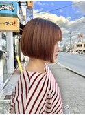 切りっぱなしボブ×オレンジカラー