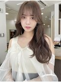 美髪カールピンクブラウンエアリーロングセミディ似合わせ前髪