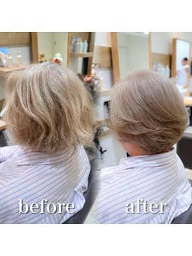 ミラバイケンジ 藤沢(Mira by KENJE) 白髪ぼかし細めハイライト30代40代50代セミディ