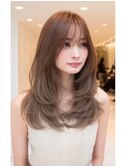 ショコラベージュカーテンバング顔周り大人レイヤーロング