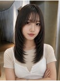 セミロングレイヤーレイヤーカット顔周りカット
