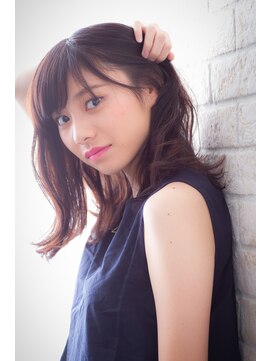 エルデ ナインズ ヘアー スタンド 川口店(elde 9's HAIR STAND) 52モーブカラー&セミウェットなワイドバングなくびれミディ 川口