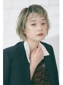 大人可愛い20、30代ウルフボブ/シースルーバング/カーキベージュ