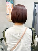 ボルドーカラー 刈り上げショート ワイドバング パッツン
