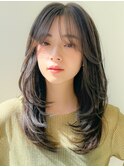 小顔レイヤーカットオリーブベージュワンカールデザインカラー