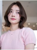 大人かわいい前髪セシルカットココアブラウンフリンジウェーブ