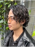 1993黒髪アッシュブラックツイストスパイラルパーマウルフカット