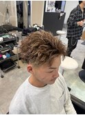 メンズパーマブラウンベースハイライトピンパーマスパイキー