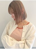 "久保田"ボブカットハイトーンミニボブベージュカラー透け感
