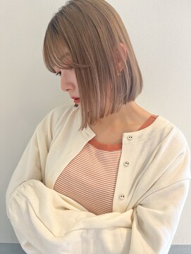 ラミエ バイ メルト 吉祥寺(lamie by melt) "久保田"ボブカットハイトーンミニボブベージュカラー透け感