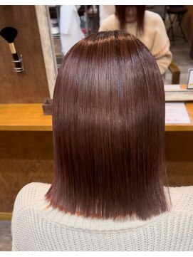ヘアーサロン アトリエ(Hair salon ATORIE) 切りっぱなしセミロング水素カラーローズピンク髪質改善カラー