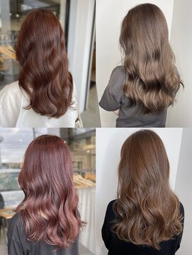 美容室フルール イメチェン小顔前髪外ハネボブ大人可愛いチェリーブラウン